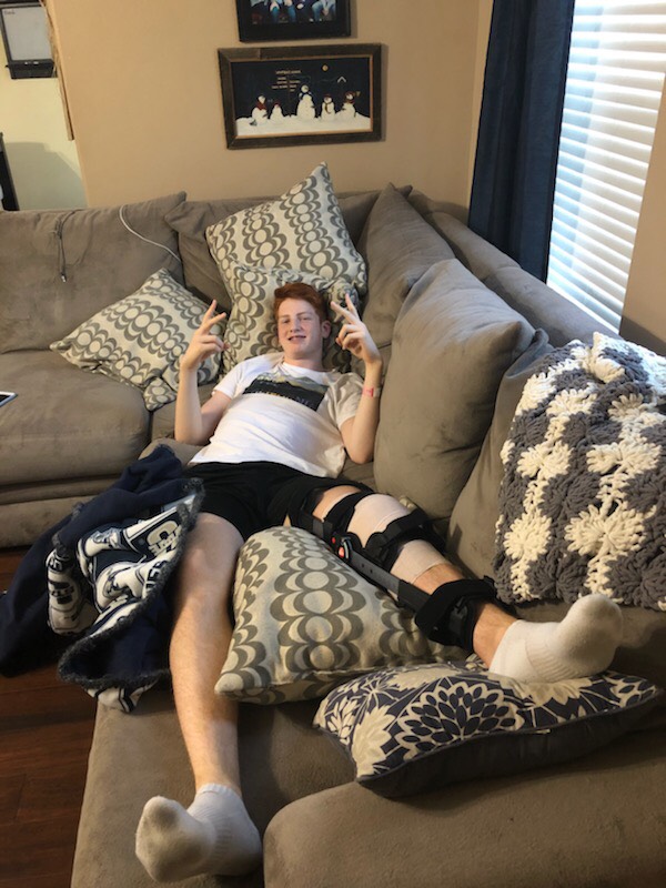 Frost rests at home after surgery.